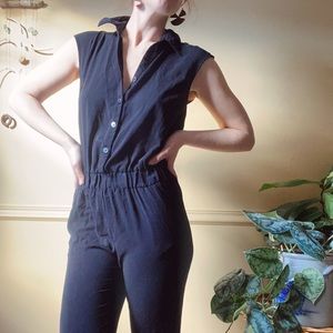 Black Collared Cotton Jumpsuit